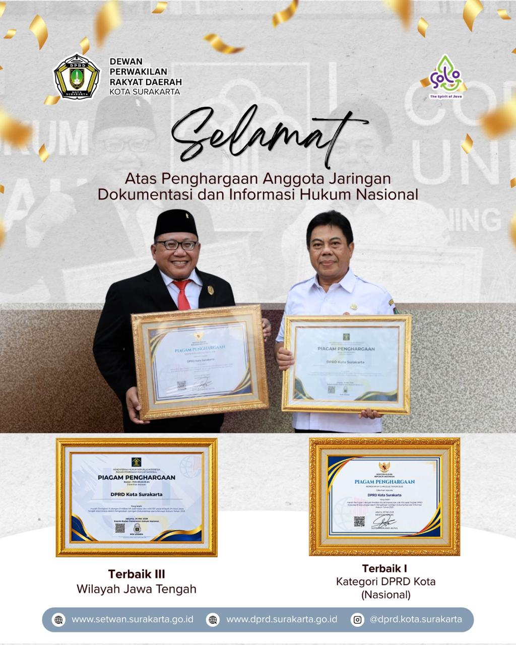 JDIH DPRD Kota Surakarta Memperoleh Peringkat Terbaik I Nasional Kategori DPRD Kota