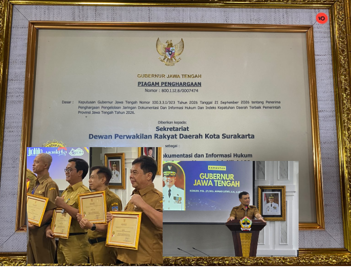 Sekretariat DPRD Kota Surakarta memperoleh Penghargaan dari Gubernur Jawa Tengah